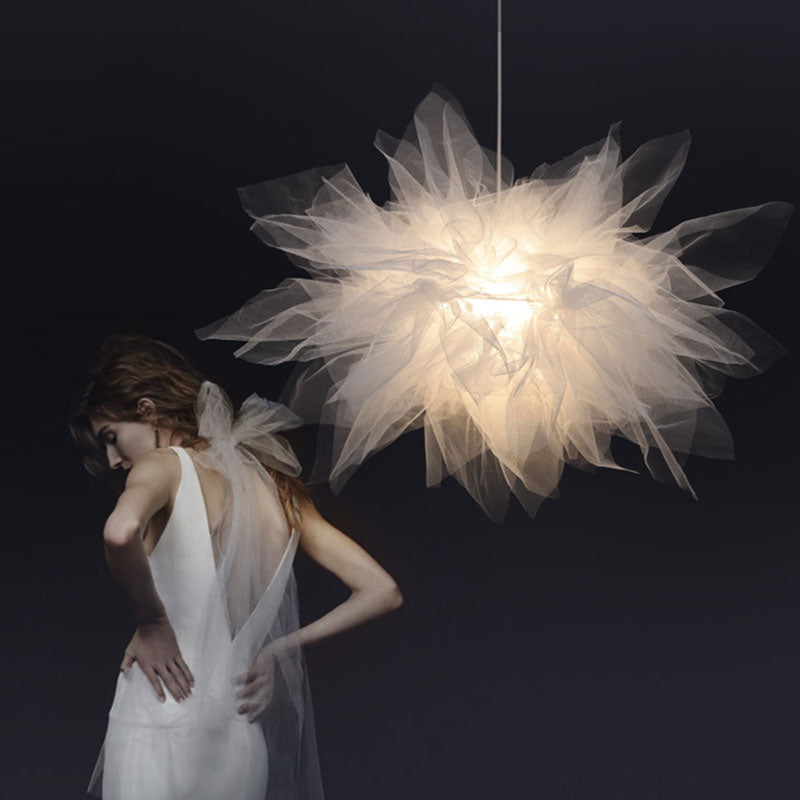 Floral Tulle Hanging Light Fixture Nordic 1-Light White Pendant Lamp for Living Room White Clearhalo 'Ceiling Lights' 'Modern Pendants' 'Modern' 'Pendant Lights' 'Pendants' Lighting' 2460634