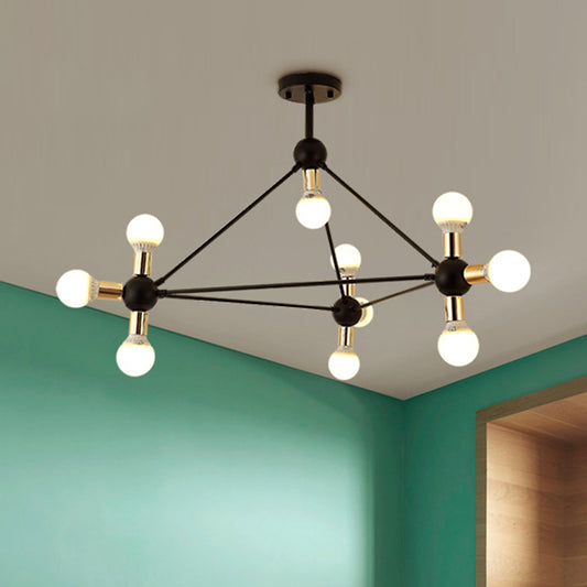 Naked Bulb Semi Flush Light Contemporary Metal 10 Lights Black Semi Flush Ceiling Light Black Clearhalo 'Ceiling Lights' 'Chandeliers' 'Modern Chandeliers' 'Modern' Lighting' 246065