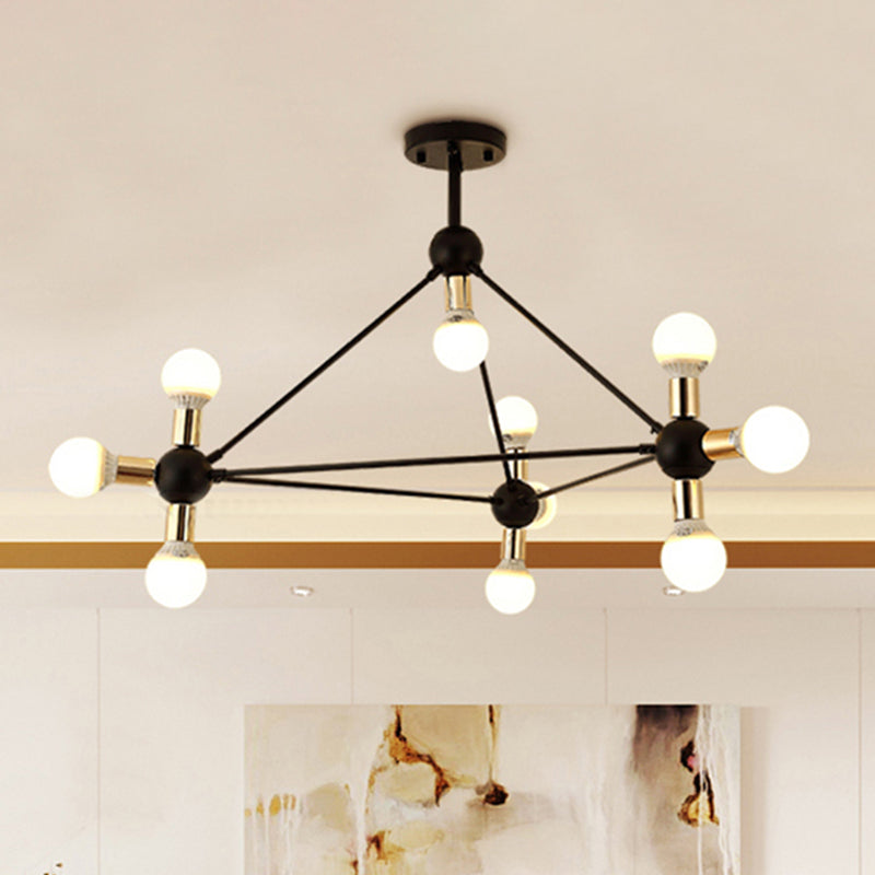 Naked Bulb Semi Flush Light Contemporary Metal 10 Lights Black Semi Flush Ceiling Light Clearhalo 'Ceiling Lights' 'Chandeliers' 'Modern Chandeliers' 'Modern' Lighting' 246066