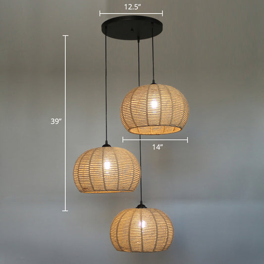 Farmhouse Hemispherical Hanging Lamp 1-Light Hemp Rope Ceiling Pendant Light for Dining Room Clearhalo 'Ceiling Lights' 'Industrial Pendants' 'Industrial' 'Middle Century Pendants' 'Pendant Lights' 'Pendants' 'Tiffany' Lighting' 2460692