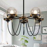 Country Style Ball Chandelier Cognac Glass Suspension Pendant Light with Swoop Arm Clearhalo 'Cast Iron' 'Ceiling Lights' 'Chandeliers' 'Industrial Chandeliers' 'Industrial' 'Metal' 'Middle Century Chandeliers' 'Rustic Chandeliers' 'Tiffany' Lighting' 2460770