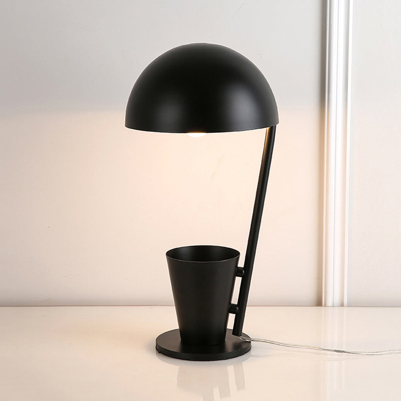 Dome Metallic Shade Desk Lamp Contemporary Style 1 Bulb Black/Gray Reading Book Light with Storage Cup Clearhalo 'Lamps' 'Table Lamps' Lighting' 246082