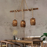 Rattan Woven Nest Island Pendant Rustic 3-Bulb Dining Room Hanging Light Fixture in Wood Clearhalo 'Ceiling Lights' 'Island Lights' Lighting' 2460821