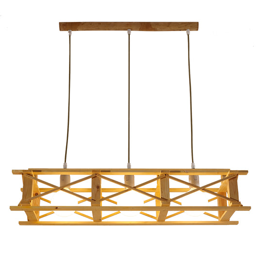 Rectangular Cage Island Lamp Contemporary Wooden Restaurant Hanging Light in Beige Clearhalo 'Ceiling Lights' 'Island Lights' Lighting' 2460832