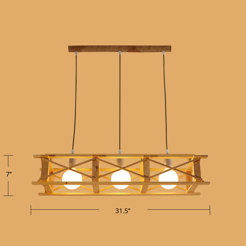 Rectangular Cage Island Lamp Contemporary Wooden Restaurant Hanging Light in Beige Clearhalo 'Ceiling Lights' 'Island Lights' Lighting' 2460833