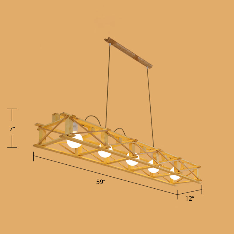 Rectangular Cage Island Lamp Contemporary Wooden Restaurant Hanging Light in Beige Clearhalo 'Ceiling Lights' 'Island Lights' Lighting' 2460834