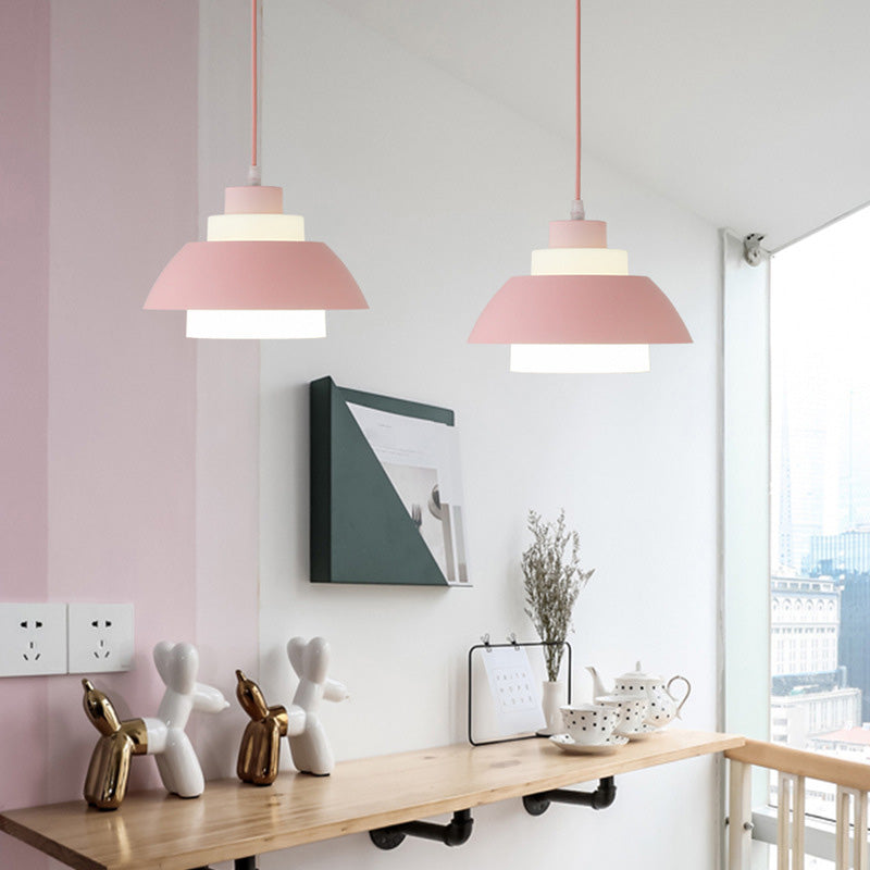 Aluminum Bowl Ceiling Hang Light Macaron Single-Bulb Pendant Lamp with Acrylic Shade Insert Clearhalo 'Ceiling Lights' 'Modern Pendants' 'Modern' 'Pendant Lights' 'Pendants' Lighting' 2460837