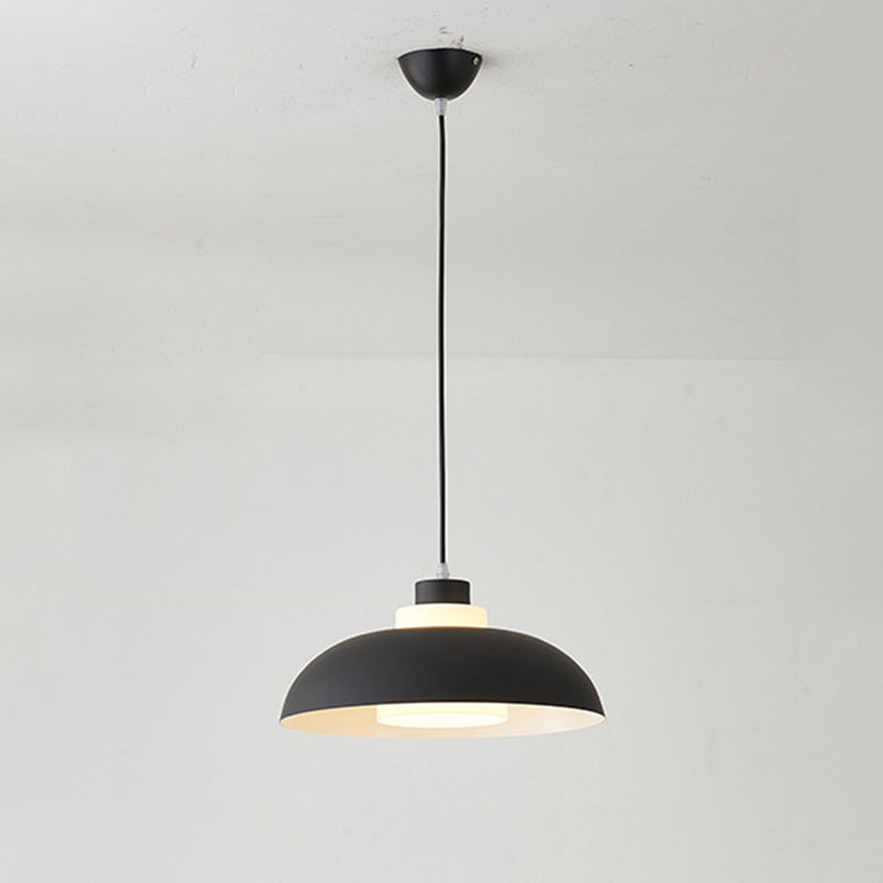 Aluminum Bowl Ceiling Hang Light Macaron Single-Bulb Pendant Lamp with Acrylic Shade Insert Black 14" Clearhalo 'Ceiling Lights' 'Modern Pendants' 'Modern' 'Pendant Lights' 'Pendants' Lighting' 2460839