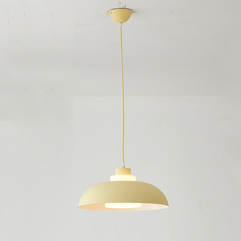 Aluminum Bowl Ceiling Hang Light Macaron Single-Bulb Pendant Lamp with Acrylic Shade Insert Yellow 17.5" Clearhalo 'Ceiling Lights' 'Modern Pendants' 'Modern' 'Pendant Lights' 'Pendants' Lighting' 2460843