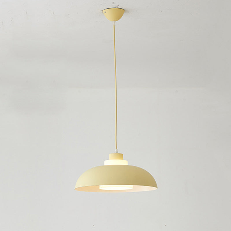 Aluminum Bowl Ceiling Hang Light Macaron Single-Bulb Pendant Lamp with Acrylic Shade Insert Yellow 14" Clearhalo 'Ceiling Lights' 'Modern Pendants' 'Modern' 'Pendant Lights' 'Pendants' Lighting' 2460847