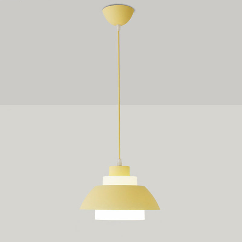 Aluminum Bowl Ceiling Hang Light Macaron Single-Bulb Pendant Lamp with Acrylic Shade Insert Yellow 9" Clearhalo 'Ceiling Lights' 'Modern Pendants' 'Modern' 'Pendant Lights' 'Pendants' Lighting' 2460849