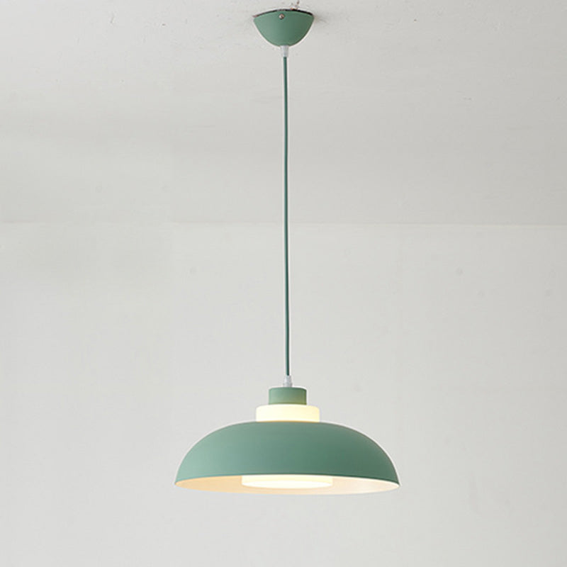 Aluminum Bowl Ceiling Hang Light Macaron Single-Bulb Pendant Lamp with Acrylic Shade Insert Green 17.5" Clearhalo 'Ceiling Lights' 'Modern Pendants' 'Modern' 'Pendant Lights' 'Pendants' Lighting' 2460851