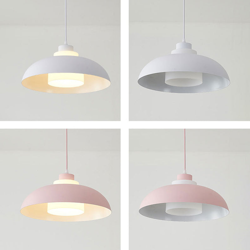 Aluminum Bowl Ceiling Hang Light Macaron Single-Bulb Pendant Lamp with Acrylic Shade Insert Clearhalo 'Ceiling Lights' 'Modern Pendants' 'Modern' 'Pendant Lights' 'Pendants' Lighting' 2460852