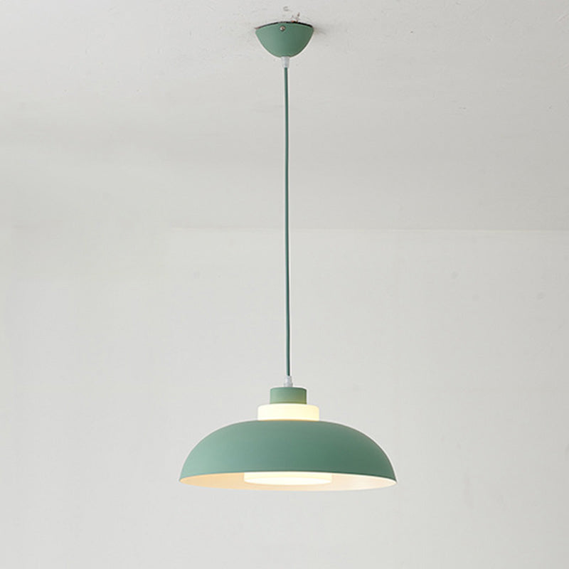 Aluminum Bowl Ceiling Hang Light Macaron Single-Bulb Pendant Lamp with Acrylic Shade Insert Green 15.5" Clearhalo 'Ceiling Lights' 'Modern Pendants' 'Modern' 'Pendant Lights' 'Pendants' Lighting' 2460853
