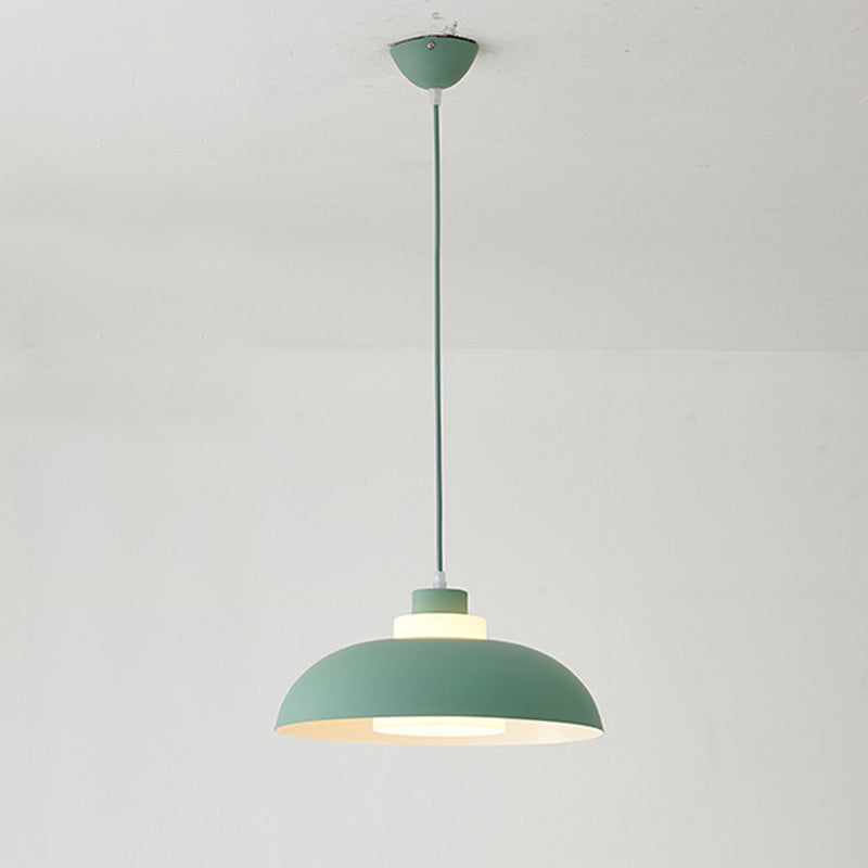 Aluminum Bowl Ceiling Hang Light Macaron Single-Bulb Pendant Lamp with Acrylic Shade Insert Green 14" Clearhalo 'Ceiling Lights' 'Modern Pendants' 'Modern' 'Pendant Lights' 'Pendants' Lighting' 2460854