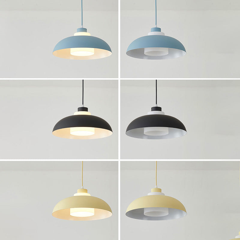 Aluminum Bowl Ceiling Hang Light Macaron Single-Bulb Pendant Lamp with Acrylic Shade Insert Clearhalo 'Ceiling Lights' 'Modern Pendants' 'Modern' 'Pendant Lights' 'Pendants' Lighting' 2460855