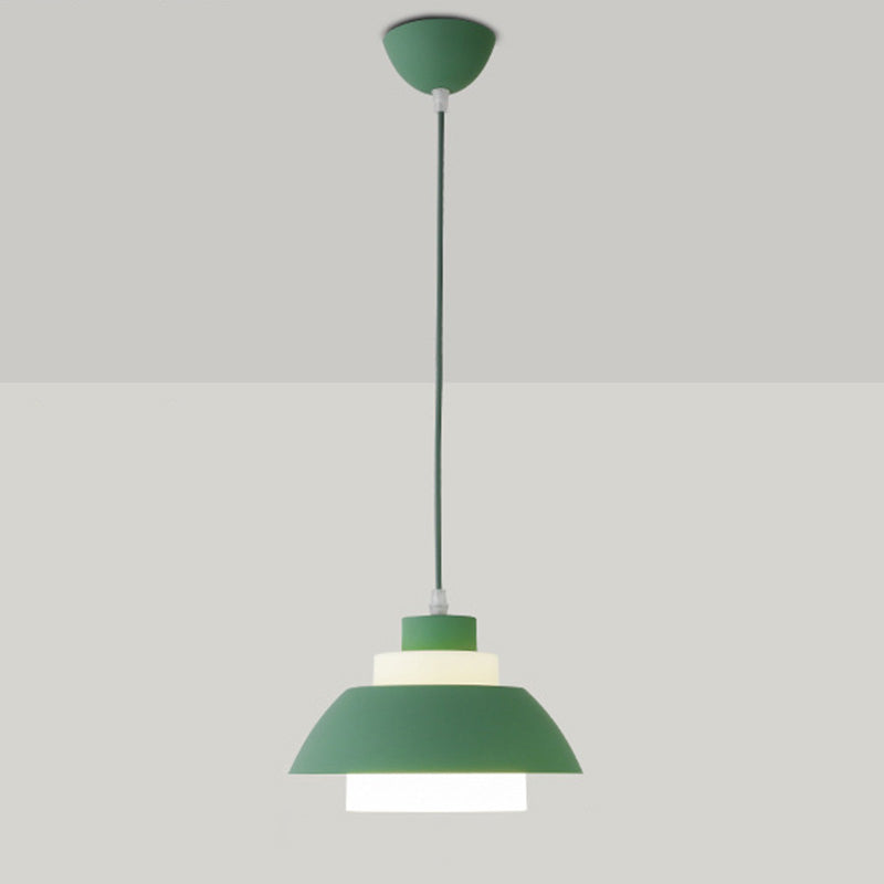 Aluminum Bowl Ceiling Hang Light Macaron Single-Bulb Pendant Lamp with Acrylic Shade Insert Green 9" Clearhalo 'Ceiling Lights' 'Modern Pendants' 'Modern' 'Pendant Lights' 'Pendants' Lighting' 2460856