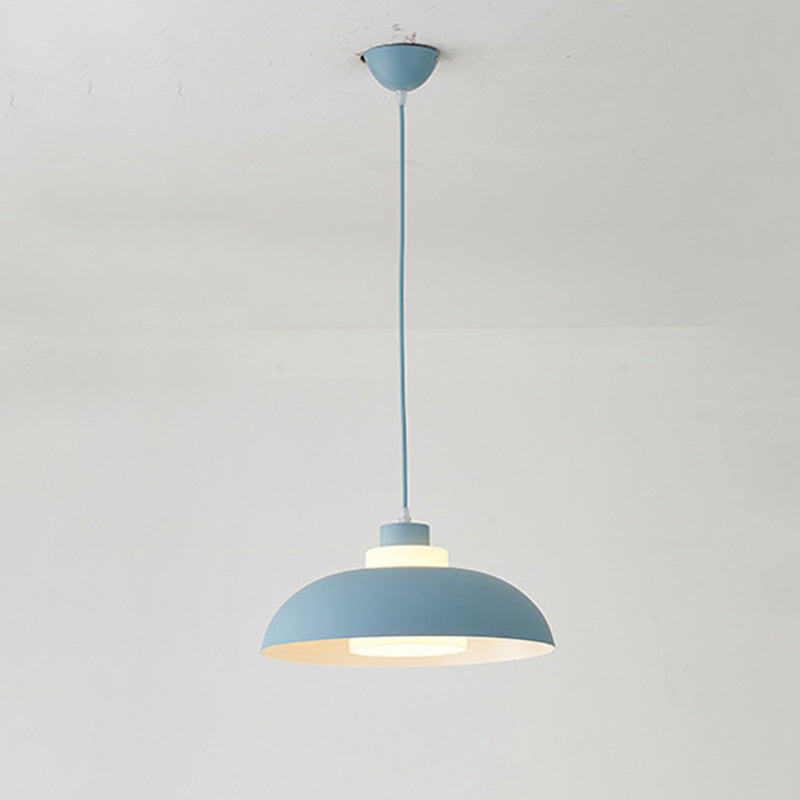 Aluminum Bowl Ceiling Hang Light Macaron Single-Bulb Pendant Lamp with Acrylic Shade Insert Blue 17.5" Clearhalo 'Ceiling Lights' 'Modern Pendants' 'Modern' 'Pendant Lights' 'Pendants' Lighting' 2460858