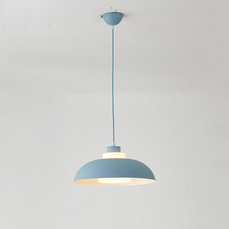 Aluminum Bowl Ceiling Hang Light Macaron Single-Bulb Pendant Lamp with Acrylic Shade Insert Blue 15.5" Clearhalo 'Ceiling Lights' 'Modern Pendants' 'Modern' 'Pendant Lights' 'Pendants' Lighting' 2460860