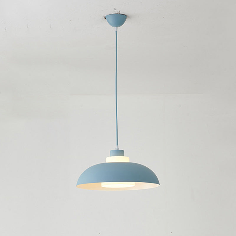 Aluminum Bowl Ceiling Hang Light Macaron Single-Bulb Pendant Lamp with Acrylic Shade Insert Blue 14" Clearhalo 'Ceiling Lights' 'Modern Pendants' 'Modern' 'Pendant Lights' 'Pendants' Lighting' 2460862