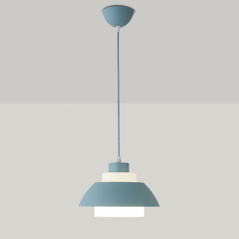 Aluminum Bowl Ceiling Hang Light Macaron Single-Bulb Pendant Lamp with Acrylic Shade Insert Blue 9" Clearhalo 'Ceiling Lights' 'Modern Pendants' 'Modern' 'Pendant Lights' 'Pendants' Lighting' 2460864