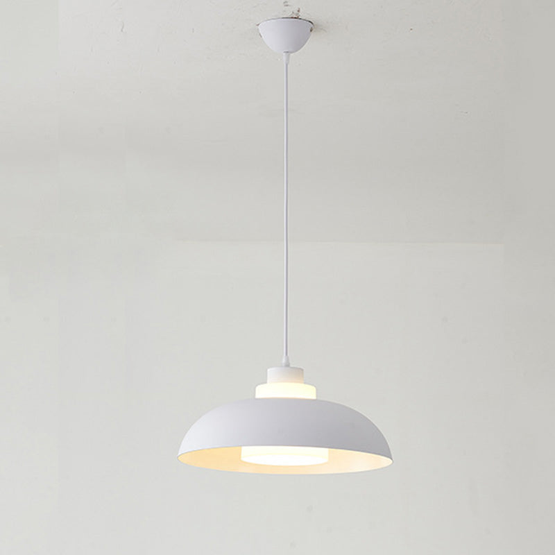 Aluminum Bowl Ceiling Hang Light Macaron Single-Bulb Pendant Lamp with Acrylic Shade Insert White 17.5" Clearhalo 'Ceiling Lights' 'Modern Pendants' 'Modern' 'Pendant Lights' 'Pendants' Lighting' 2460867