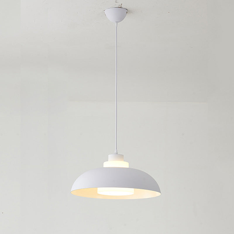 Aluminum Bowl Ceiling Hang Light Macaron Single-Bulb Pendant Lamp with Acrylic Shade Insert White 15.5" Clearhalo 'Ceiling Lights' 'Modern Pendants' 'Modern' 'Pendant Lights' 'Pendants' Lighting' 2460868