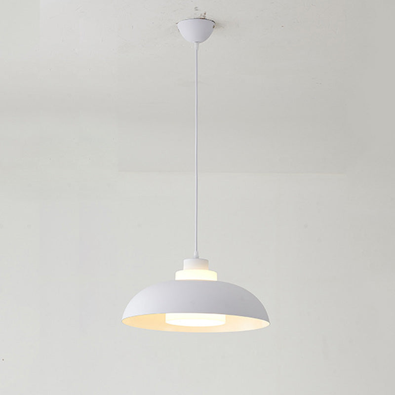 Aluminum Bowl Ceiling Hang Light Macaron Single-Bulb Pendant Lamp with Acrylic Shade Insert White 14" Clearhalo 'Ceiling Lights' 'Modern Pendants' 'Modern' 'Pendant Lights' 'Pendants' Lighting' 2460870