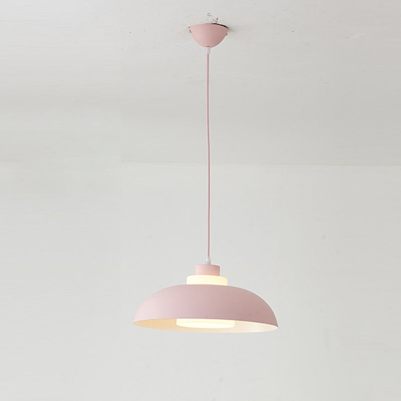 Aluminum Bowl Ceiling Hang Light Macaron Single-Bulb Pendant Lamp with Acrylic Shade Insert Pink 17.5" Clearhalo 'Ceiling Lights' 'Modern Pendants' 'Modern' 'Pendant Lights' 'Pendants' Lighting' 2460874