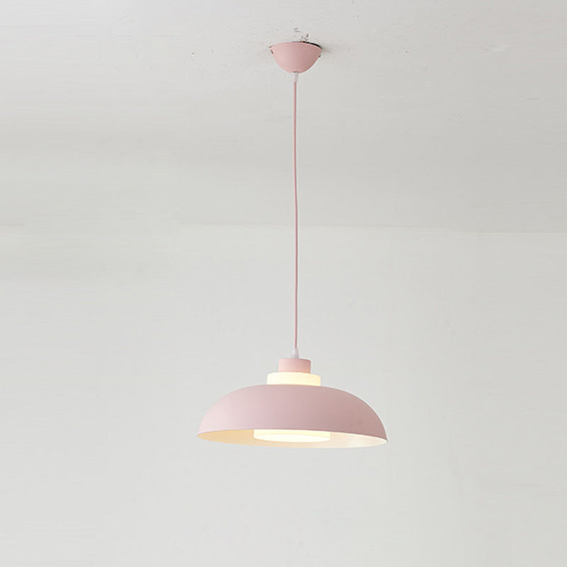 Aluminum Bowl Ceiling Hang Light Macaron Single-Bulb Pendant Lamp with Acrylic Shade Insert Pink 14" Clearhalo 'Ceiling Lights' 'Modern Pendants' 'Modern' 'Pendant Lights' 'Pendants' Lighting' 2460878