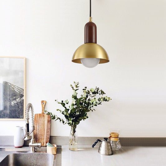 Bowl Shaped Bedside Pendulum Light Metallic 1 Bulb Minimalist Suspension Light in Gold Clearhalo 'Ceiling Lights' 'Modern Pendants' 'Modern' 'Pendant Lights' 'Pendants' Lighting' 2460898