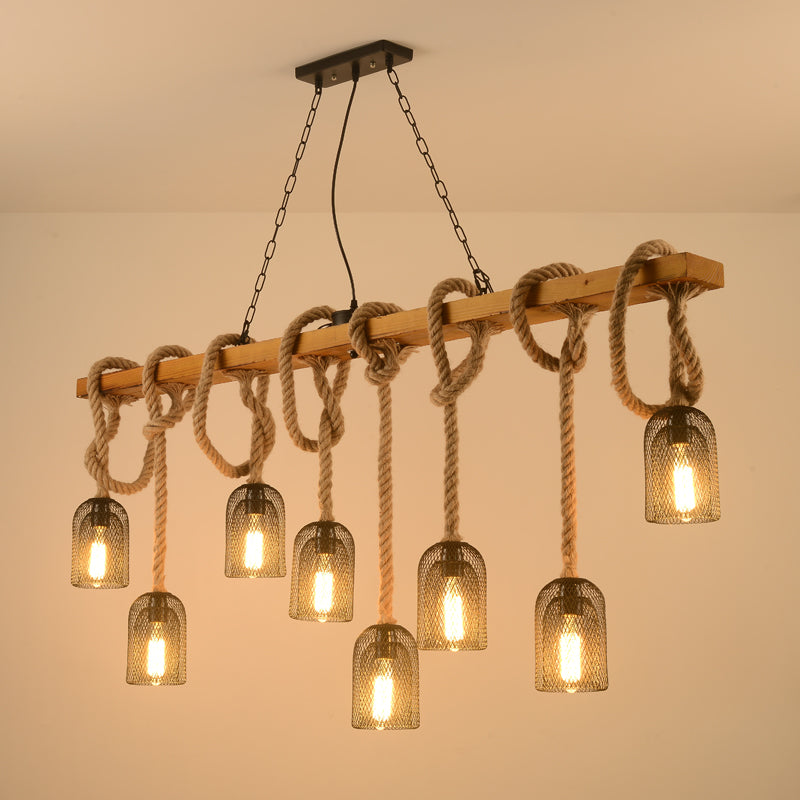 Countryside Mesh Hanging Pendant Lamp Metal Island Lighting with Rope Cord in Wood Clearhalo 'Ceiling Lights' 'Island Lights' Lighting' 2460994