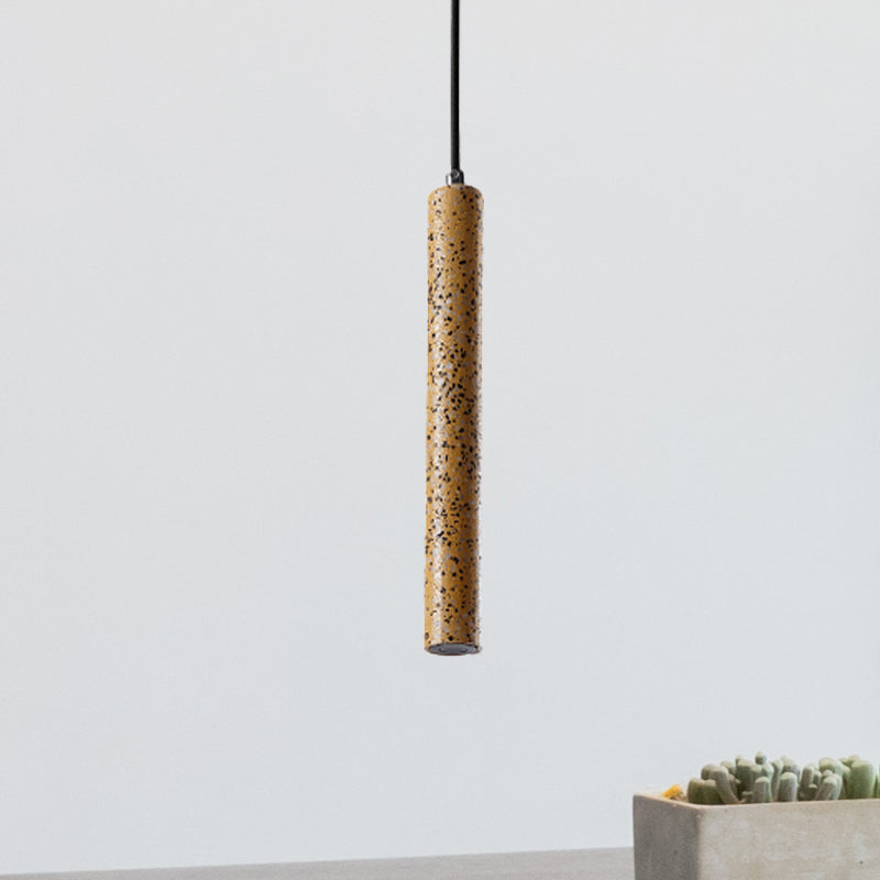 Tube Pendant Lighting Nordic Cement 1 Light Yellow/Blue/Green Hanging Ceiling Light, 12"/21.5"H Yellow 12" Clearhalo 'Ceiling Lights' 'Modern Pendants' 'Modern' 'Pendant Lights' 'Pendants' Lighting' 246103