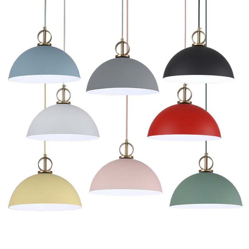 Macaron Dome Hanging Pendant Light Metal 1-Bulb Restaurant Pendulum Light with Brass Ring Deco Pink Clearhalo 'Ceiling Lights' 'Pendant Lights' 'Pendants' Lighting' 2461041