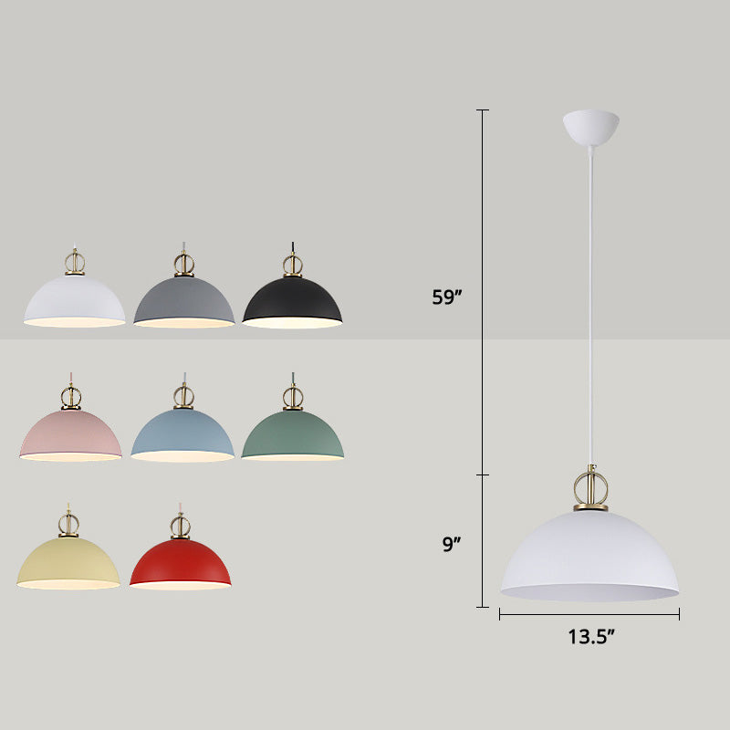 Macaron Dome Hanging Pendant Light Metal 1-Bulb Restaurant Pendulum Light with Brass Ring Deco Clearhalo 'Ceiling Lights' 'Pendant Lights' 'Pendants' Lighting' 2461042