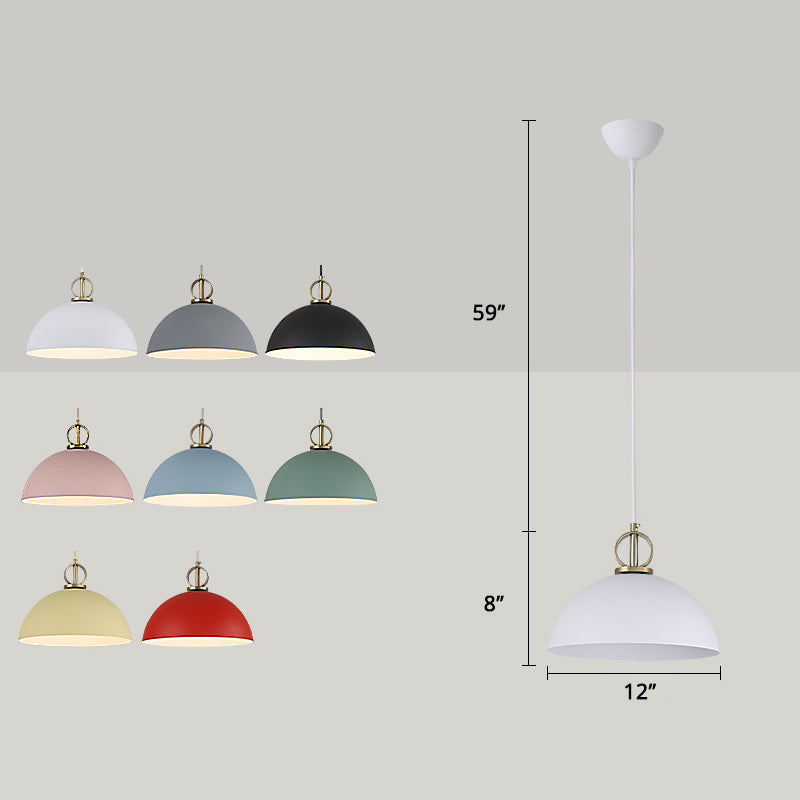 Macaron Dome Hanging Pendant Light Metal 1-Bulb Restaurant Pendulum Light with Brass Ring Deco Clearhalo 'Ceiling Lights' 'Pendant Lights' 'Pendants' Lighting' 2461043