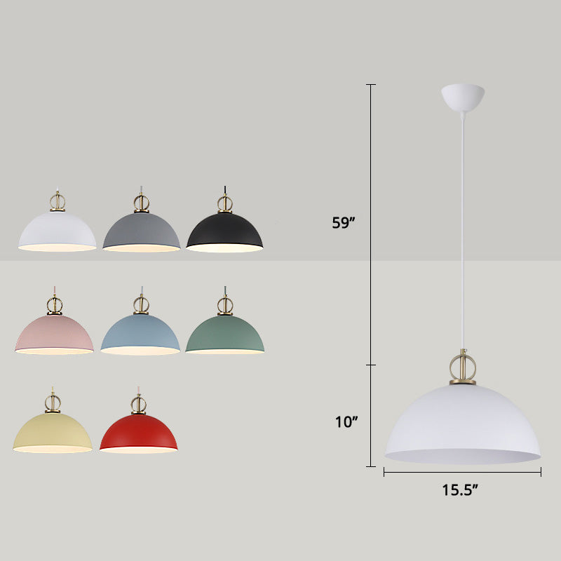 Macaron Dome Hanging Pendant Light Metal 1-Bulb Restaurant Pendulum Light with Brass Ring Deco Clearhalo 'Ceiling Lights' 'Pendant Lights' 'Pendants' Lighting' 2461044