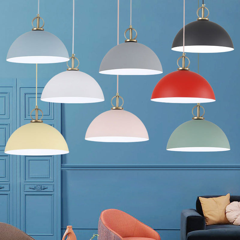 Macaron Dome Hanging Pendant Light Metal 1-Bulb Restaurant Pendulum Light with Brass Ring Deco Clearhalo 'Ceiling Lights' 'Pendant Lights' 'Pendants' Lighting' 2461045