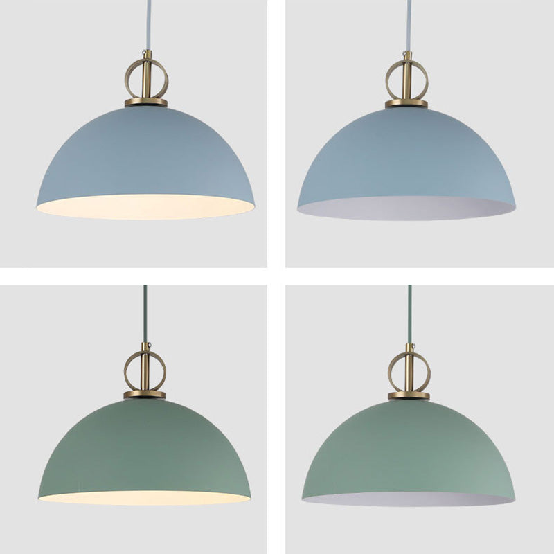 Macaron Dome Hanging Pendant Light Metal 1-Bulb Restaurant Pendulum Light with Brass Ring Deco Clearhalo 'Ceiling Lights' 'Pendant Lights' 'Pendants' Lighting' 2461046