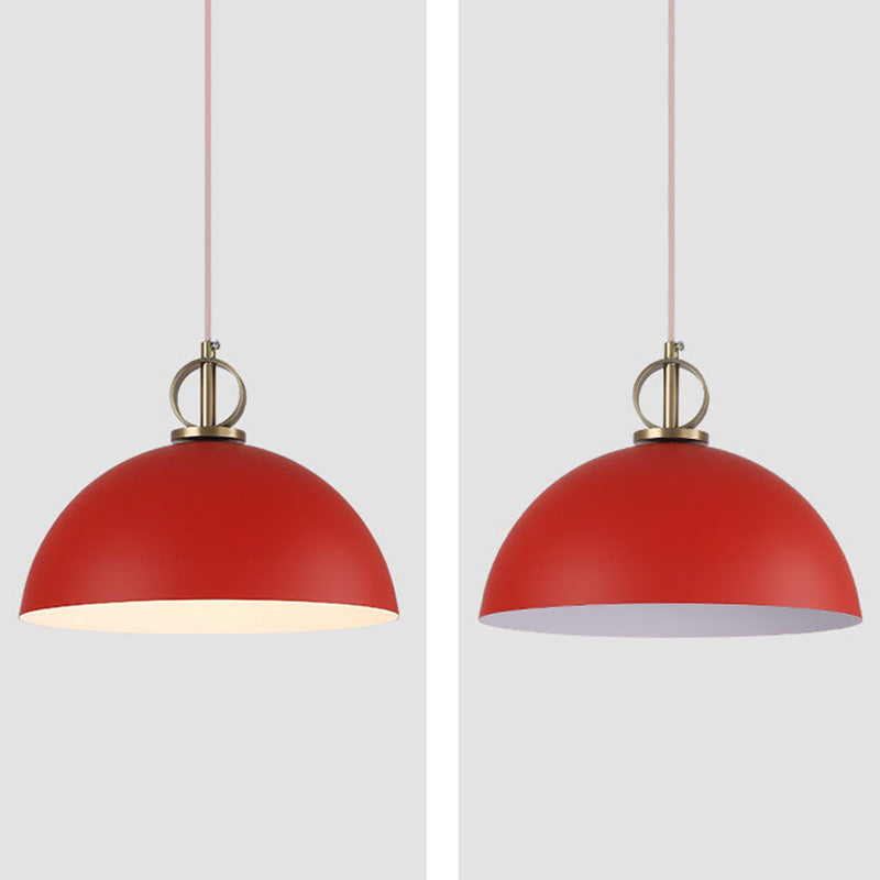 Macaron Dome Hanging Pendant Light Metal 1-Bulb Restaurant Pendulum Light with Brass Ring Deco Red Clearhalo 'Ceiling Lights' 'Pendant Lights' 'Pendants' Lighting' 2461048