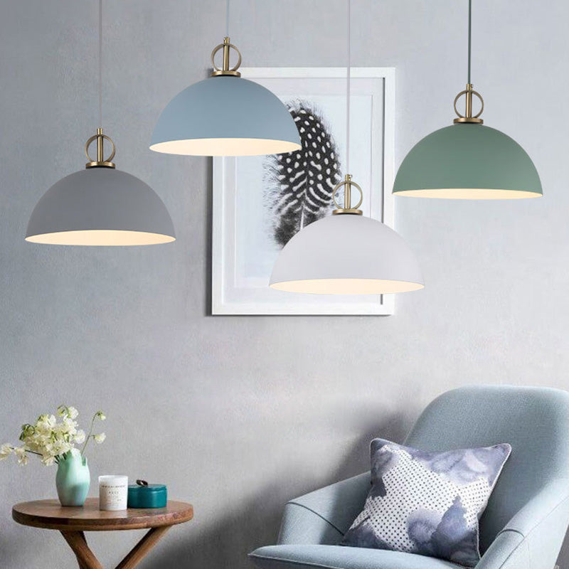 Macaron Dome Hanging Pendant Light Metal 1-Bulb Restaurant Pendulum Light with Brass Ring Deco Clearhalo 'Ceiling Lights' 'Pendant Lights' 'Pendants' Lighting' 2461049