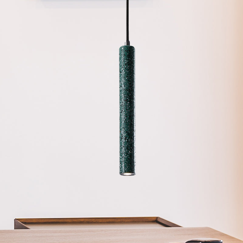 Tube Pendant Lighting Nordic Cement 1 Light Yellow/Blue/Green Hanging Ceiling Light, 12"/21.5"H Green 12" Clearhalo 'Ceiling Lights' 'Modern Pendants' 'Modern' 'Pendant Lights' 'Pendants' Lighting' 246107