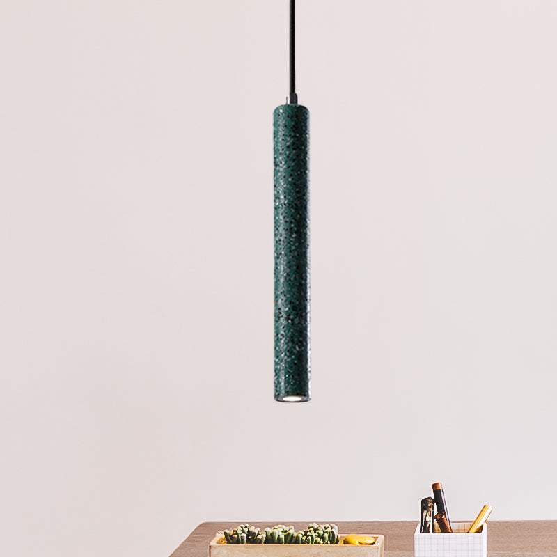 Tube Pendant Lighting Nordic Cement 1 Light Yellow/Blue/Green Hanging Ceiling Light, 12"/21.5"H Clearhalo 'Ceiling Lights' 'Modern Pendants' 'Modern' 'Pendant Lights' 'Pendants' Lighting' 246108