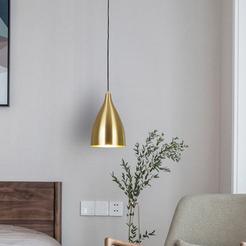 Metal Bullet Shaped Hanging Lamp Post-Modern Single Gold Plated Suspension Pendant for Restaurant Clearhalo 'Ceiling Lights' 'Modern Pendants' 'Modern' 'Pendant Lights' 'Pendants' Lighting' 2461080