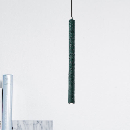 Tube Pendant Lighting Nordic Cement 1 Light Yellow/Blue/Green Hanging Ceiling Light, 12"/21.5"H Green 21.5" Clearhalo 'Ceiling Lights' 'Modern Pendants' 'Modern' 'Pendant Lights' 'Pendants' Lighting' 246109