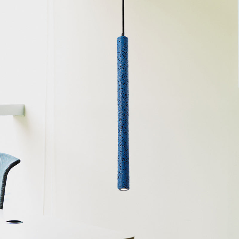 Tube Pendant Lighting Nordic Cement 1 Light Yellow/Blue/Green Hanging Ceiling Light, 12"/21.5"H Blue 21.5" Clearhalo 'Ceiling Lights' 'Modern Pendants' 'Modern' 'Pendant Lights' 'Pendants' Lighting' 246111