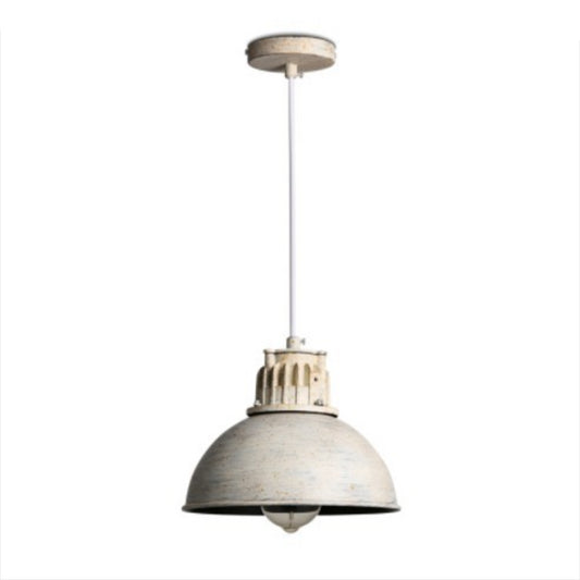 Distressed White Dome Hanging Pendant Light Loft Style Metal 1-Light Metal Pendulum Light Clearhalo 'Art Deco Pendants' 'Cast Iron' 'Ceiling Lights' 'Ceramic' 'Crystal' 'Industrial Pendants' 'Industrial' 'Metal' 'Middle Century Pendants' 'Pendant Lights' 'Pendants' 'Tiffany' Lighting' 2461133