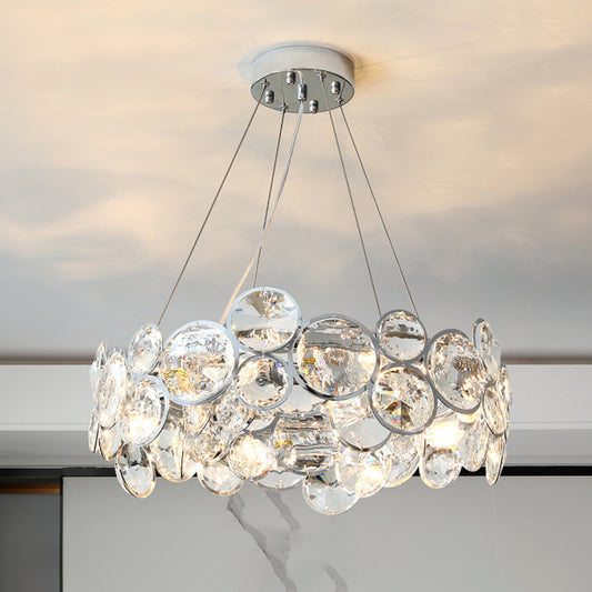 Beveled K9 Crystal Circles Chandelier Modern Stylish 8-Bulb Clear Ceiling Pendant Lamp Clear Clearhalo 'Ceiling Lights' 'Chandeliers' 'Clear' 'Industrial' 'Modern Chandeliers' 'Modern' 'Tiffany' 'Traditional Chandeliers' Lighting' 2461211