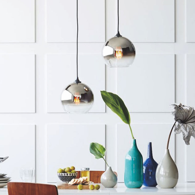 Spherical Dining Room Hanging Light Ombre Glass Single-Bulb Nordic Pendant Light Fixture Clearhalo 'Ceiling Lights' 'Close To Ceiling Lights' 'Glass shade' 'Glass' 'Modern Pendants' 'Modern' 'Pendant Lights' 'Pendants' Lighting' 2461318