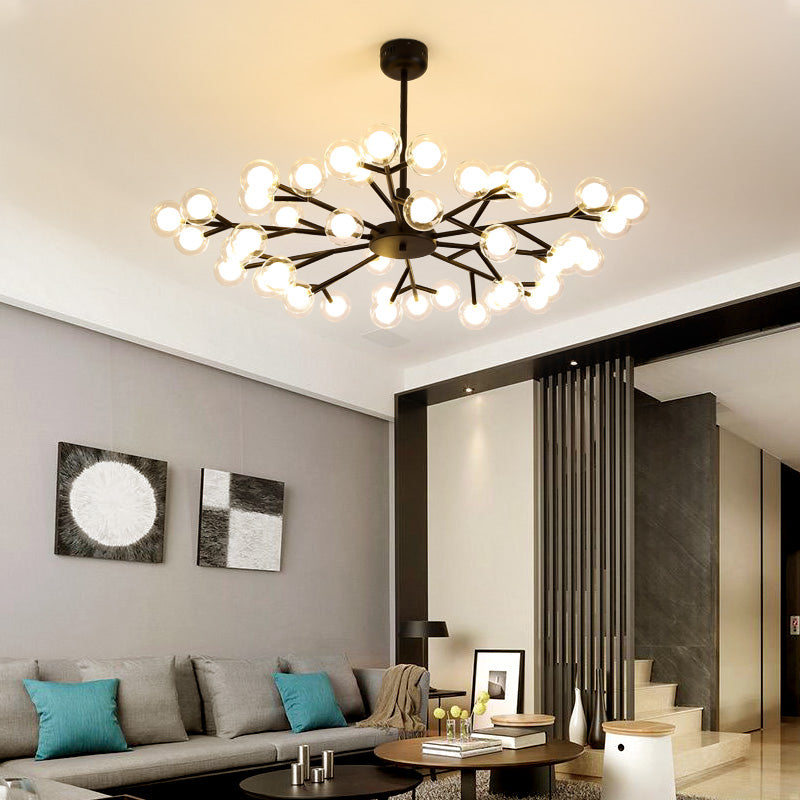 Dual Glass Glowworm Chandelier Light Nordic Style Suspension Pendant Light for Living Room Clearhalo 'Ceiling Lights' 'Chandeliers' 'Modern Chandeliers' 'Modern' Lighting' 2461361